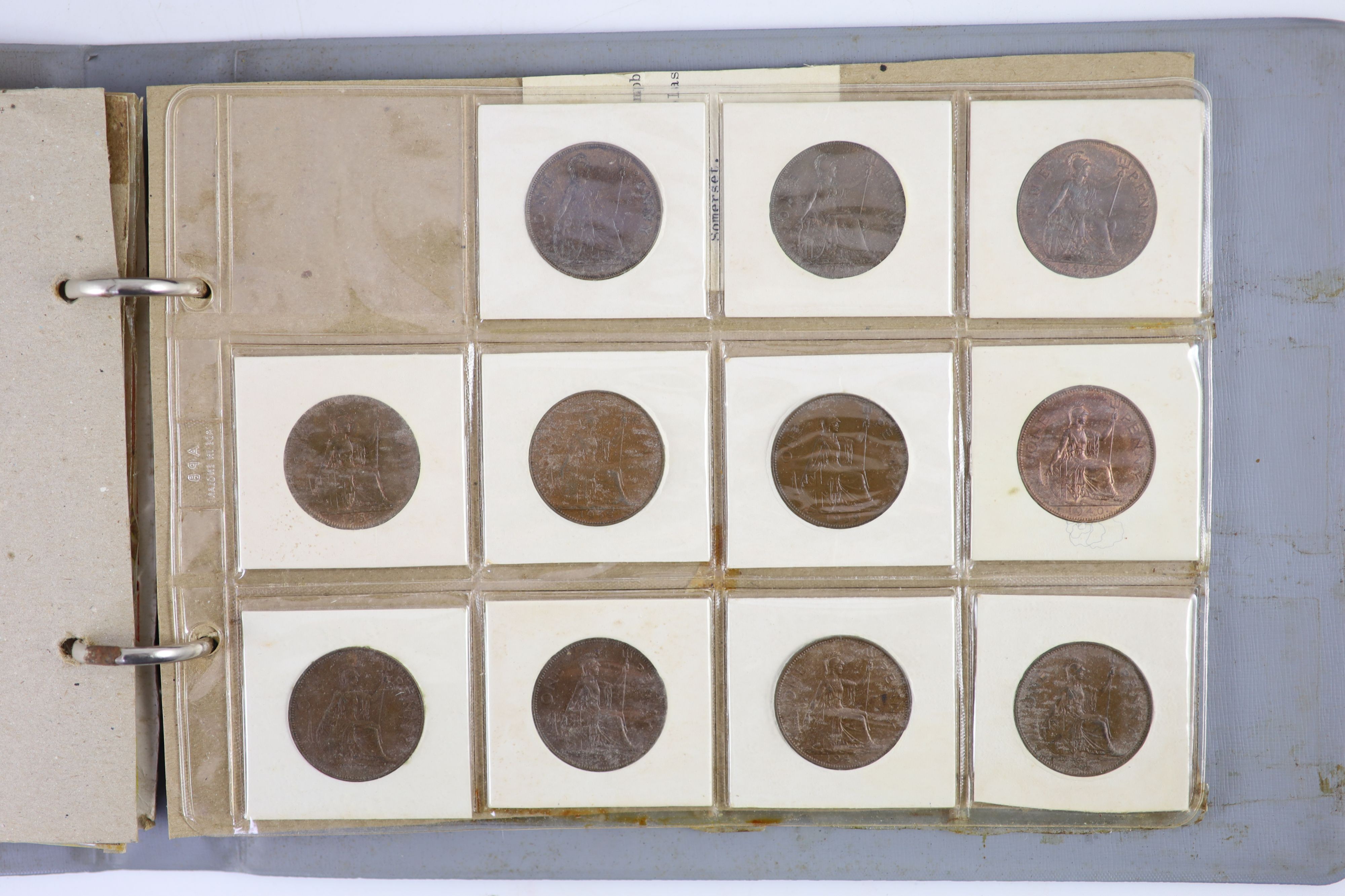 Queen Victoria to Queen Elizabeth II one penny coins, a long run from 1901-1967, the majority good EF to aUNC, including scarce 1904, 1922 and 1926 one pennies, aUNC